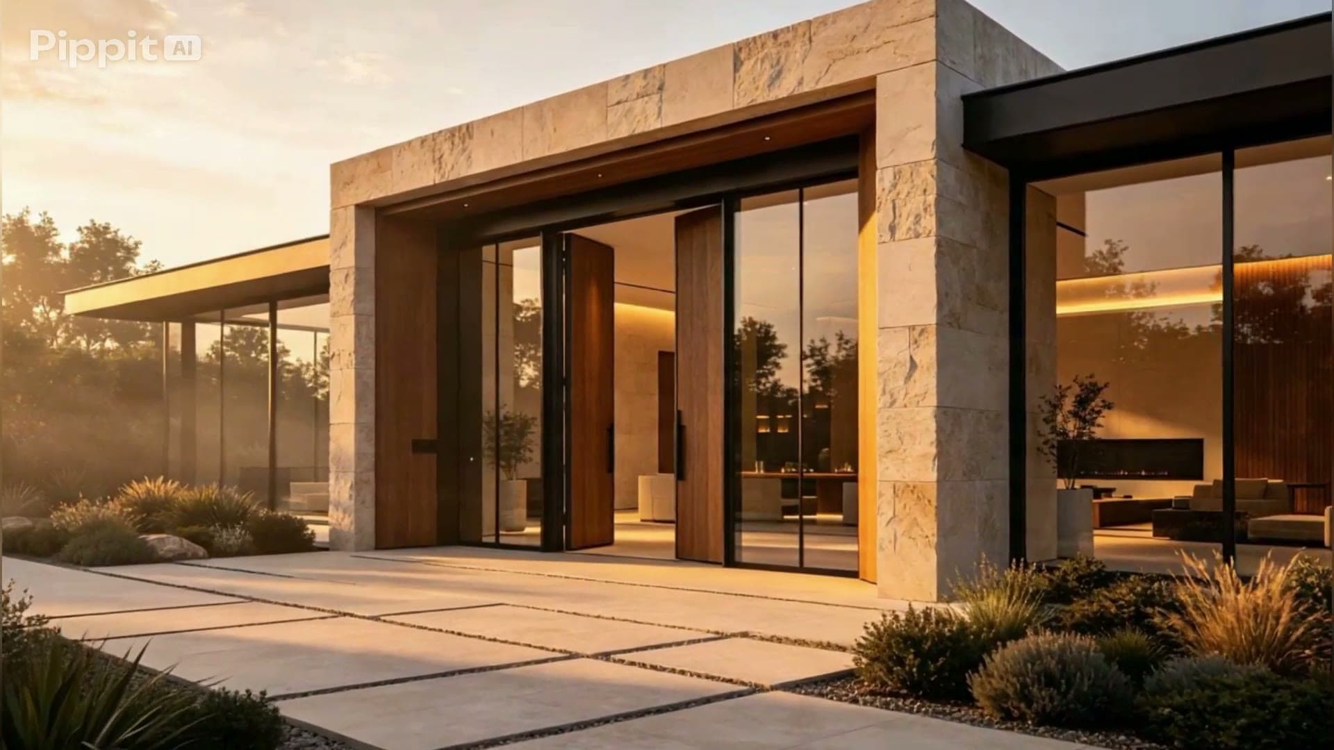 Villa entrance at dusk