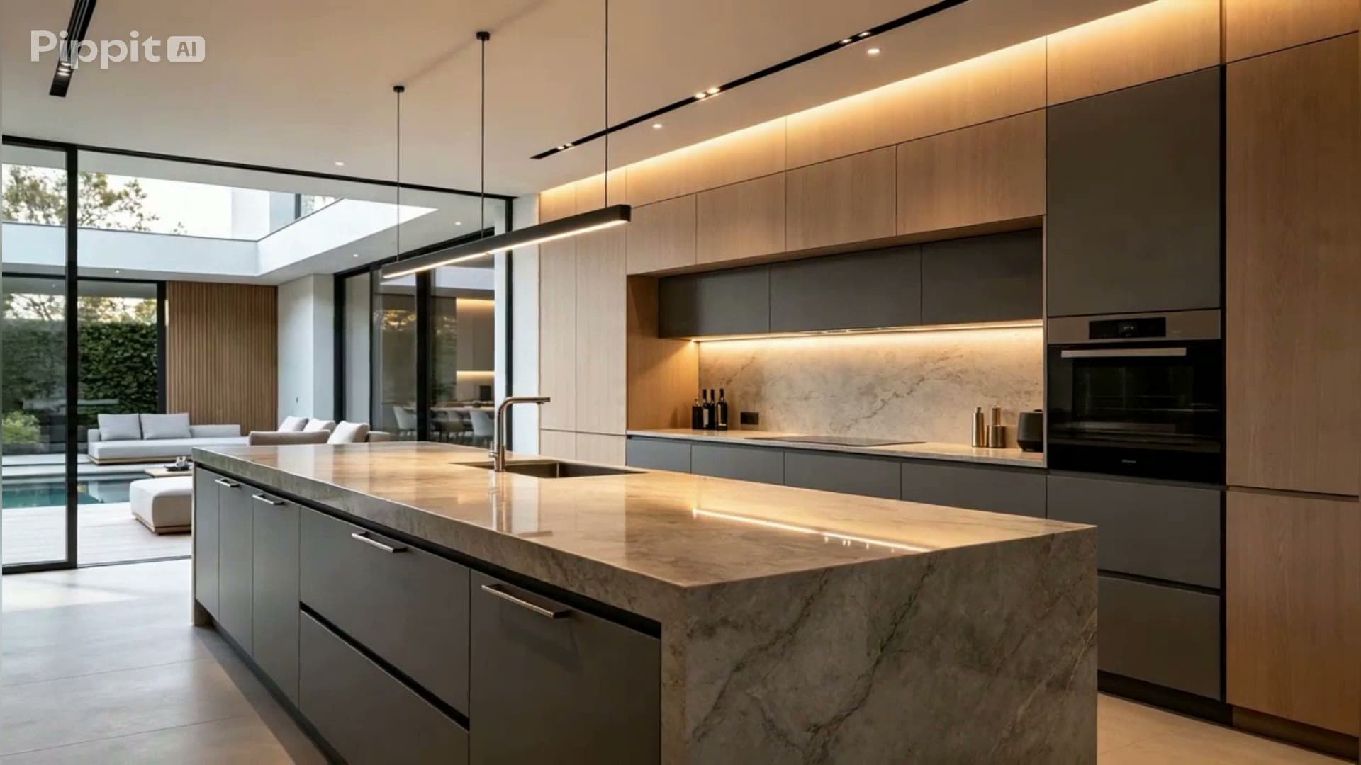 Kitchen with natural stone island