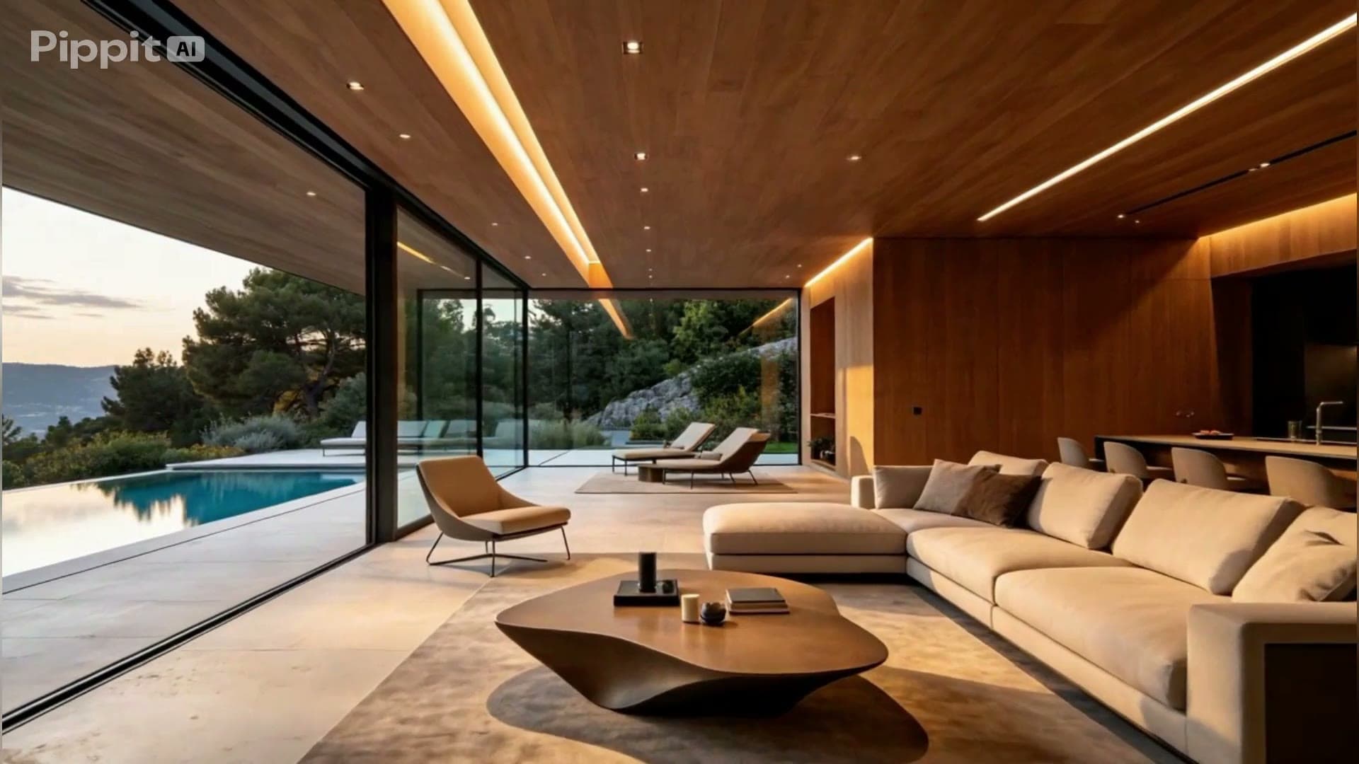 Living room with panoramic glass